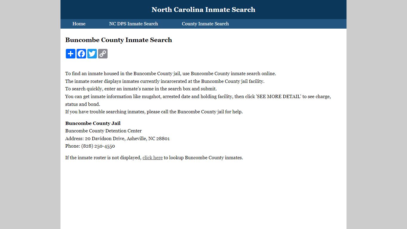 Buncombe County Inmate Search - North Carolina Inmate Search